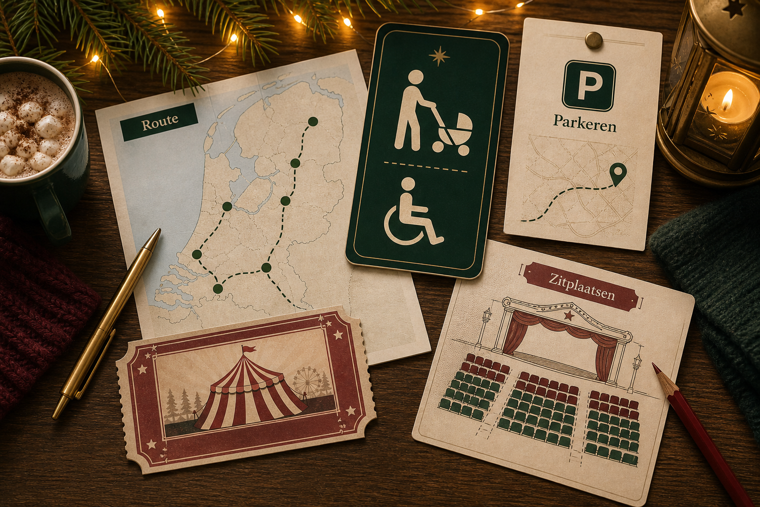 Route, parkeren en zitplaatsen bij een wintercircus plannen